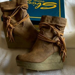 Sbicca wedge booties, worn twice